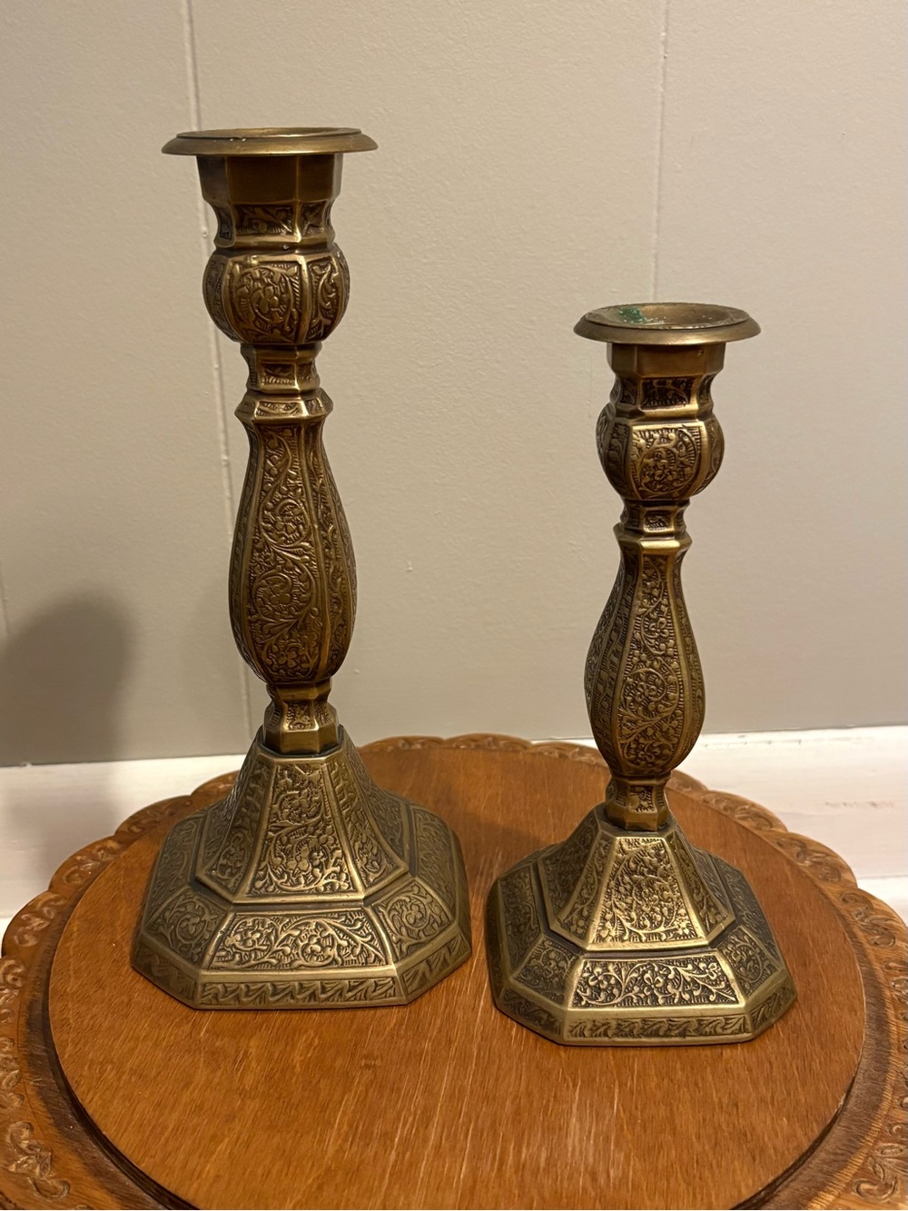 Antique-Style Brass Candlestick Holders - Set of 2